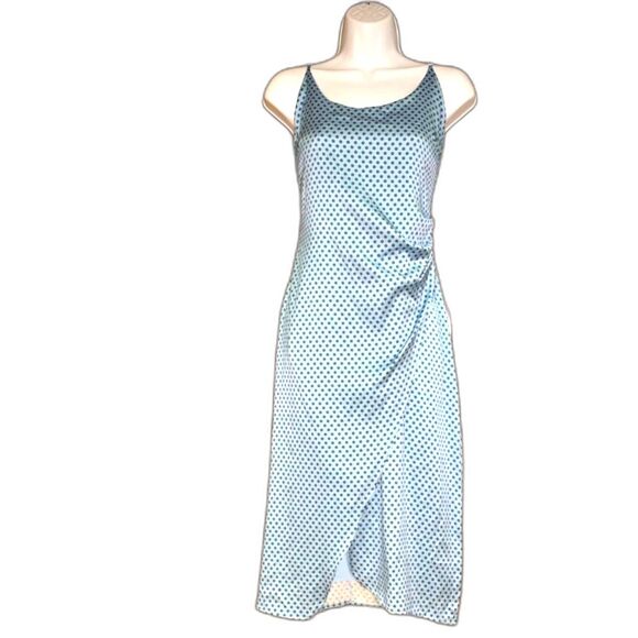 The Westside Blue Silk Polka Dot Midi Slip Dress Size Medium Adjustable Straps - Picture 1 of 15